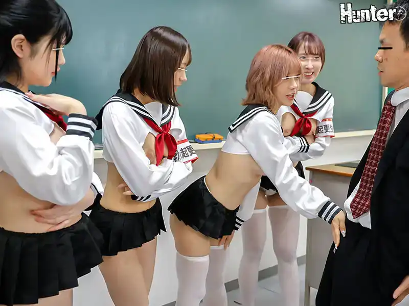 HUNTC-323 JK水手服反逆同盟 反抗校內到處暴走的失控雞巴，用做愛來懲罰那些敢性騷擾女孩的男生 ~ 有村希 咲野瑞希 小野寺舞 羽月果音 中丸未來的劇照9